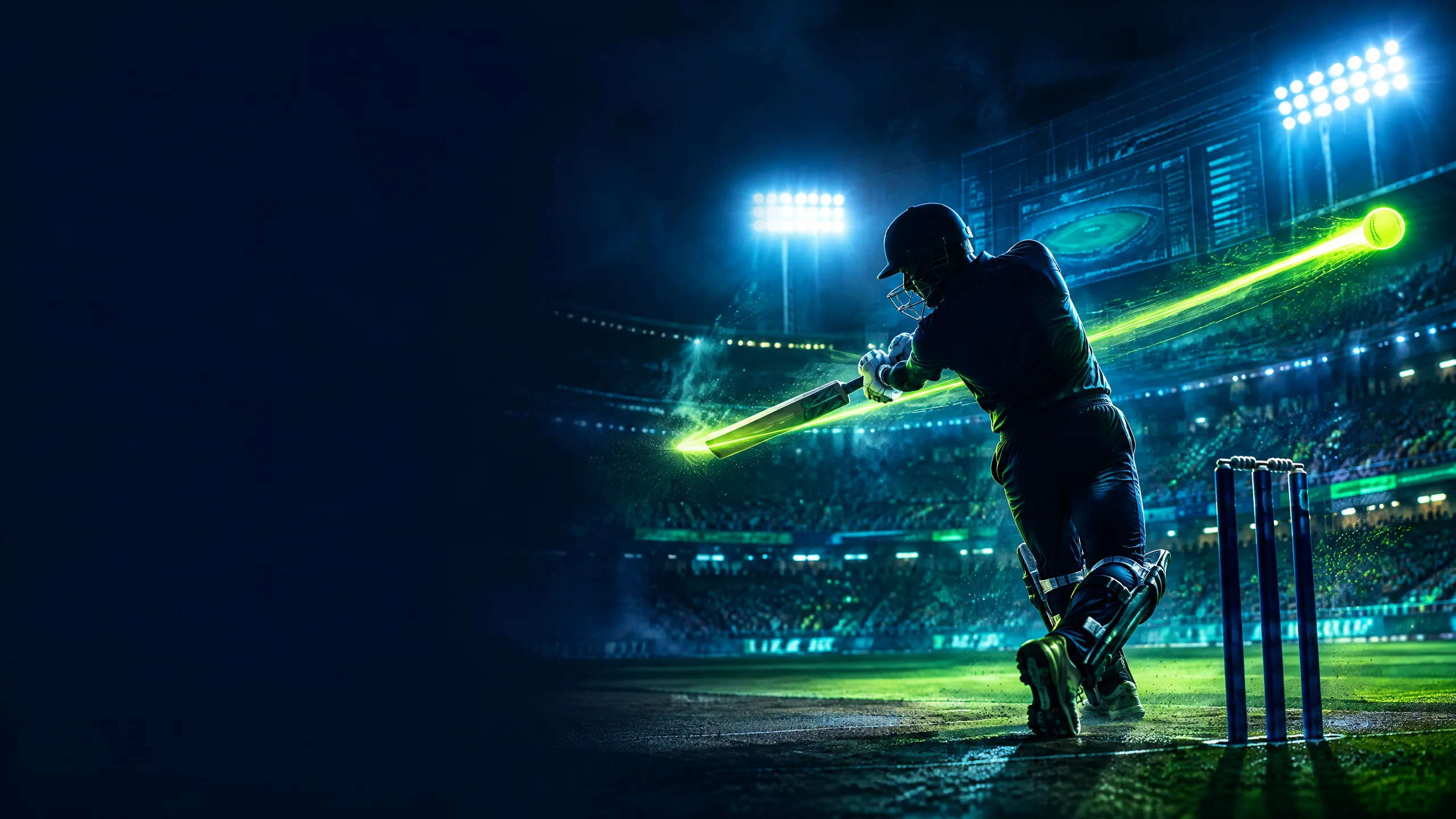 Fictional batter playing under stadium lights